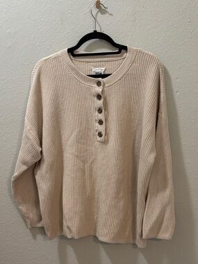 Aerie Knit Cozy Oversized Button Front Henley Pullover Sweater Size Medium